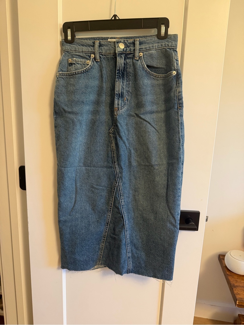 Rails Blue Denim Straight Midi Skirt
